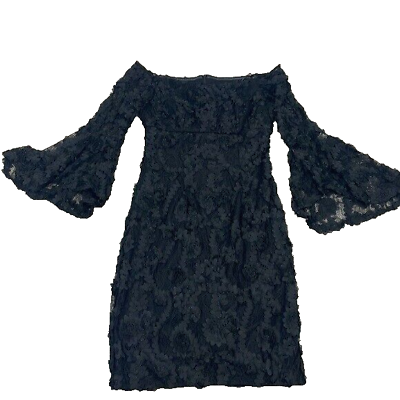 #ad Xscape black floral off the shoulder formal cocktail dress size 8 $49.00