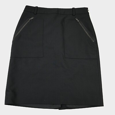 Ann Taylor Womens Pencil Work Skirt Black Side Zip Close Pockets Stretch Size 4 $17.99