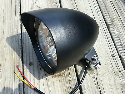 Black Custom 5¾ in Headlight w Round Visor Tribar for Harley CLEARANCE was $192 $125.00
