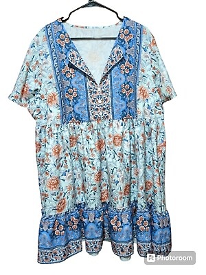 #ad Unbranded Everyday Women#x27;s 3XL Floral Mixed Printed V Neck Boho Dress $10.99