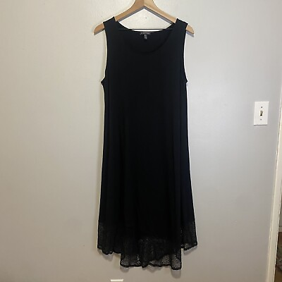 #ad Eileen Fisher Long Maxi Dress Black Sleeveless Lace Detail Bottom Size Large $37.80