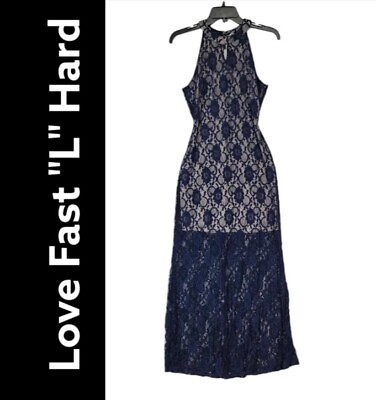 #ad #ad Love Hard Women Size Midium Blue Cocktail Party Long Dress BodyCon Halter $16.50