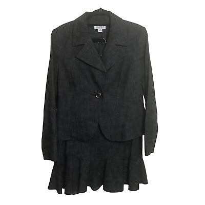 #ad Isabella Black Denim Skirt Suits Size 12 2PC Matching Set Flounce $25.00