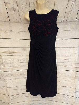 #ad Black Red Sleeveless Overlay Sheath Dress Size 8 Gathered Waist Cocktail Party $19.00