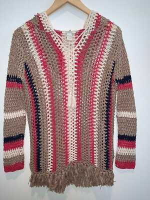SCOTCH amp; SODA Open Crochet Beach Hoodie Size S Designer White Cotton Boho Fringe $23.99