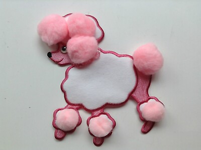#ad Pink and White Large Poodle Applique Sew on Patch Skirt Crafts Rockabilly $3.99
