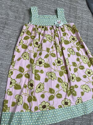 #ad Girls Pink Green Floral Dress Tank Dress Little Girls Ruffle Sz 4 $10.50