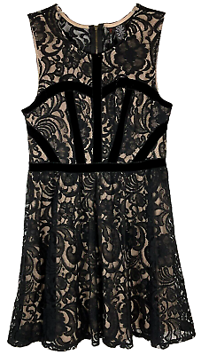 #ad Junior Party Dress Sz XL Black Lace Sleeveless Velvet Accents Zipper Dance $24.87