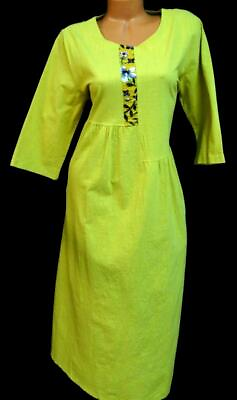 #ad Women Home yellow floral trim elbow sleeves side pockets plus maxi dress XXL $14.99