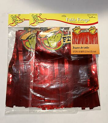 #ad * New Party Express By Hallmark Fiesta 9FT X 10IN RED Table Fringe Taco Cinco $8.98