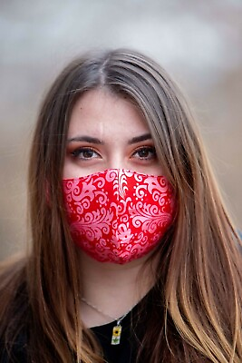 Womens Face Mask Washable Reversible Handmade one mask Damask Red Sparkle $13.00