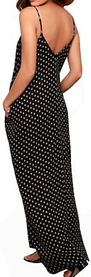 #ad LILBETTER Women V Neck Polka Dot Print Spaghetti Strap Boho Long Maxi Dresses $66.09