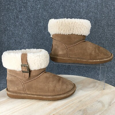 BearPaw Boots Womens 9 Abby Short Shearling Brown Suede Leather Pull On Wool $99.74
