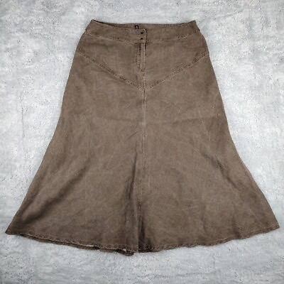 #ad Babette Skirt Women#x27;s Large 100% Linen Maxi Long Brown Snap Up $25.00