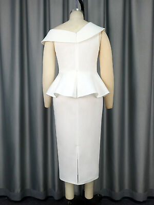 #ad White Party Dress Plus Size For Women Peplum Ruffles Hem Bodycon Elegant Off Sh $69.31