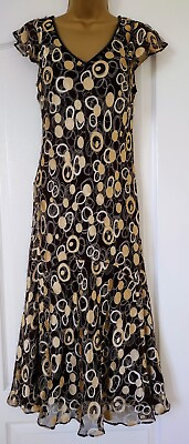 #ad CC Beautiful Floaty Black And Gold Beaded Evening Dress size 8 Petite. GBP 22.00