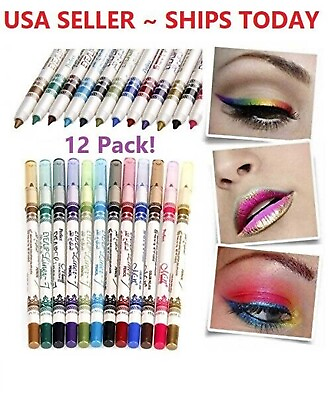 #ad 12 Color Glitter Eyeshadow Lip EyeLiner Eye Shadow Pencil Shimmer Pen Makeup Set $5.19