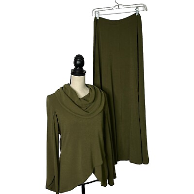 Soft Surroundings Skirt Set Womens Large Green 2 Pc Maxi Skirt Draped Blouse $34.99
