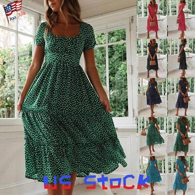 #ad Women Boho Summer Long Maxi Dress Ladies Holiday Party Floral Beach Sundress $20.04