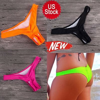 #ad Women Sexy Bikini Triangle Thong Bottom Brazilian V Cheeky Ruched Swimwear Beach $8.57