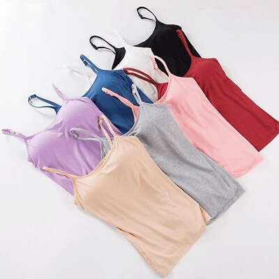 Womens Camisole with Built in Shelf Bra Spaghetti Strap Vest Tank Top Adjustable $9.74