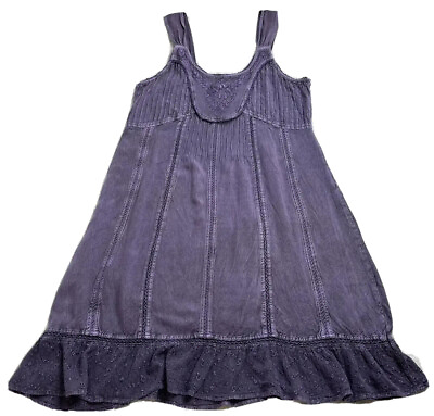 #ad #ad BOHO Summer Sundress Size? Vintage Retro Purple Ruffled Hem Tie Back Embroidered $21.99