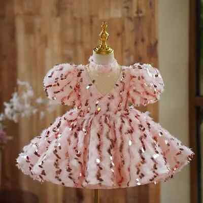 #ad Children#x27;s Sequins Evening Gown Kids Wedding Birthday Baptism Party Girls Dress $103.38