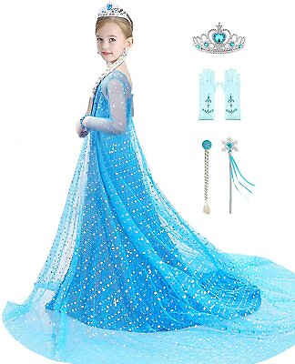 #ad Girls Princess Dress Elsa Costume Sequin Birthday Party Dress Up Girls 2 8 Years $26.99