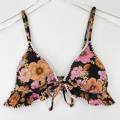 #ad Victoria#x27;s Secret Swimsuit Bikini Top Size M Medium Floral Padded Ruffle Crochet $18.00
