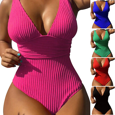 #ad Women Swimsuit One Piece Athletic 10 14 12 8 6 High Cut Summer Beachwear $13.49