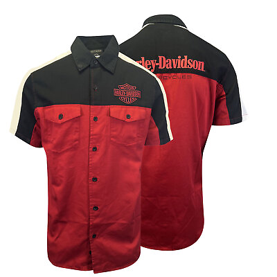 #ad Harley Davidson Men#x27;s Red Black Colorblocked Chili Pepper Darting Shirt S63 C $63.25
