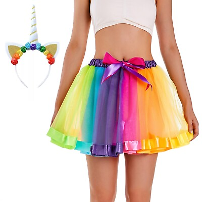#ad #ad Tutu Skirt Women#x27;s Rainbow Unicorn Party Set Tulle Ballet Skirt Adult Halloween $19.99