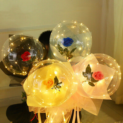 Luminous Led Light Balloon Rose Flower Bouquet Thanksgiving Party Gift For Her $6.99