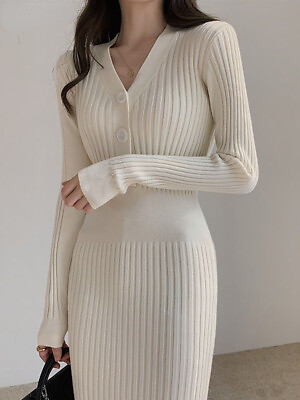 #ad V neck Knit Dresses for Women Short Sleeve Slim Elegant Party Dresses Casual $30.88