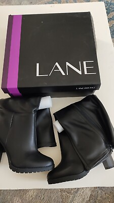 #ad Lane Bryant Womens Boots Black Faux Leather Knee High Side Zip High Heel 8W $60.00