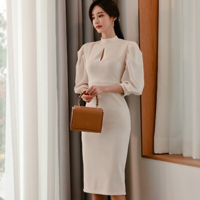 #ad Womens Cocktail Party Dresses Ball Gown Long Sleeve Mock Neck Bodycon Midi Dress $37.52