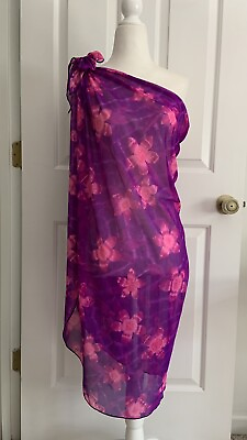 #ad Elizabeth Stewart Swimwear Purple Floral Wrap Waist Beach Cover Up Sarong $25.95