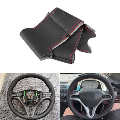 Hand Sewing Steering Wheel RED LINE Leather DIY Cover For Honda Civic 8th 05 11 $11.49