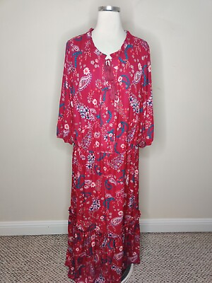 #ad Boutique Maxi Dress 3X Plus Womens Floral Paisley Tassels Red $19.99