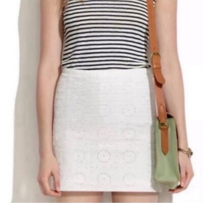 #ad #ad Madewell Daisy Eyelet Sunflower Embroidered Lace Mini Skirt Ivory White size 12 $32.00