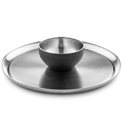#ad Chip and Dip Serving Set Stainless Steel Appetizer Tray w Shrimp Cocktail P... $45.57