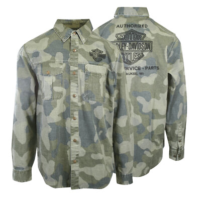 #ad Harley Davidson Men#x27;s Shirt Camo Military inspired Street Surplus L S S58 $56.25