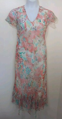 #ad Pomodoro Floral Print Floaty Chiffon Long Maxi Dress XL 18 GBP 18.00