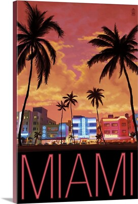 #ad South Beach Miami Florida: Retro Travel Canvas Wall Art Print Miami Home Decor $379.99