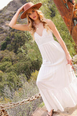 #ad Boho White Lace Top Maxi Dress $60.95