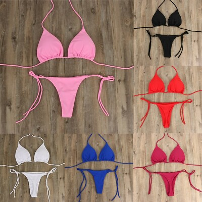 #ad Thong Bikini Set Women Bandage Style Brazilian Swimwear NO Steel Support C $8.92