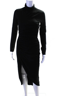 #ad Intermix Womens Ruched Turtleneck Side Slit Long Sleeve Maxi Dress Black Size P $175.21