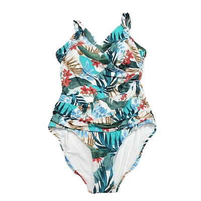 #ad Jantzen Trendy Draped Surplice Mailot One Piece Swimsuit Size 12 Tropical Print $34.91