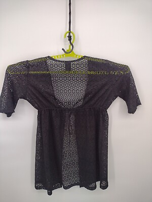 #ad Catalina Black Lace Swimsuit Cover Up Womens Size L Drawstring Tie Front Closure $12.99
