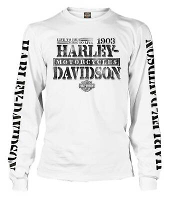 #ad Harley Davidson Men#x27;s Distressed Freedom Fighter Long Sleeve Shirt White $43.95